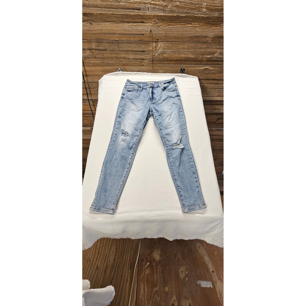 Bayeas High Rise Skinny Jeans Womens 31 Medium Blue Distressed Ripped BYS2123